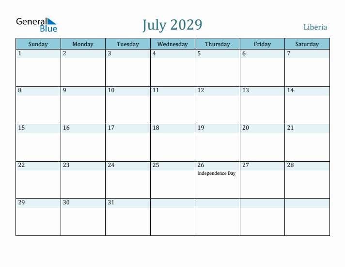 July 2029 Calendar with Holidays