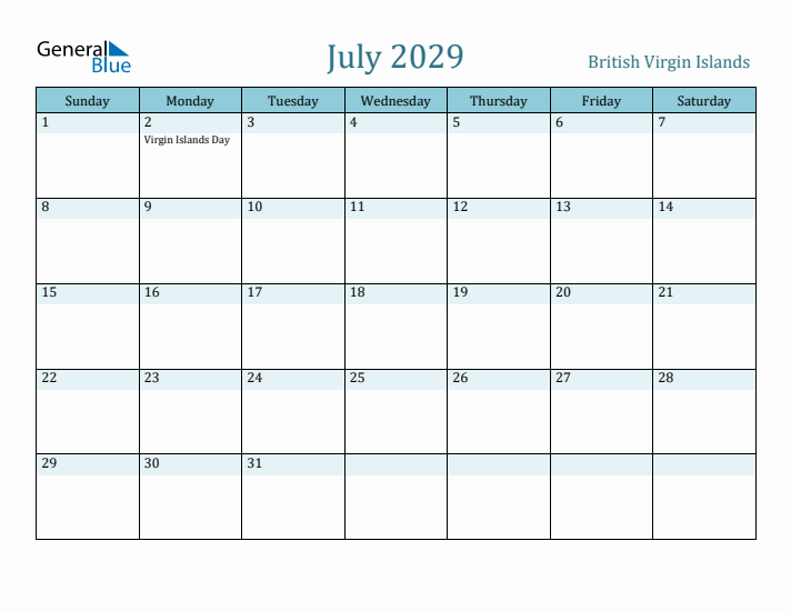 July 2029 Calendar with Holidays