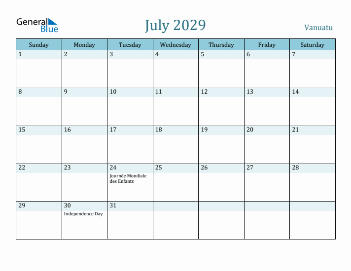 July 2029 Calendar with Holidays