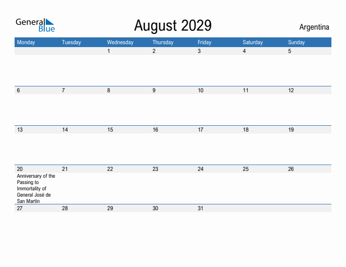 Fillable August 2029 Calendar