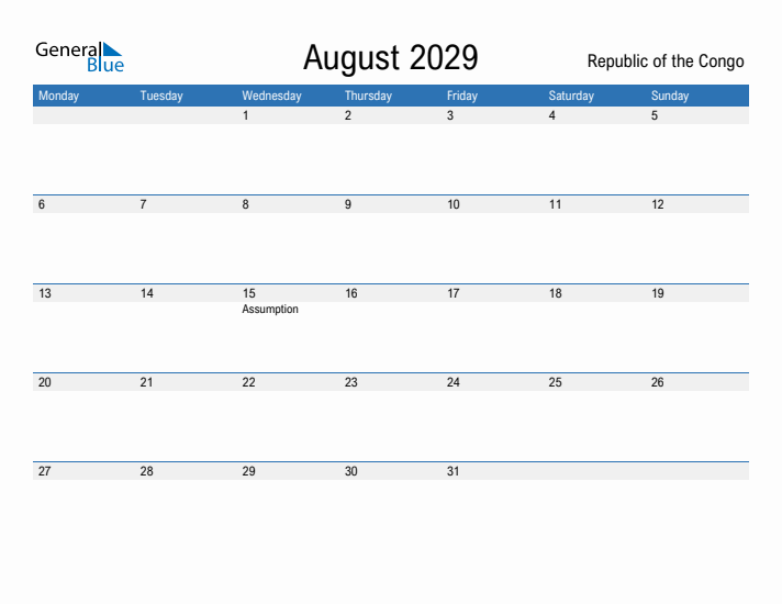 Fillable August 2029 Calendar