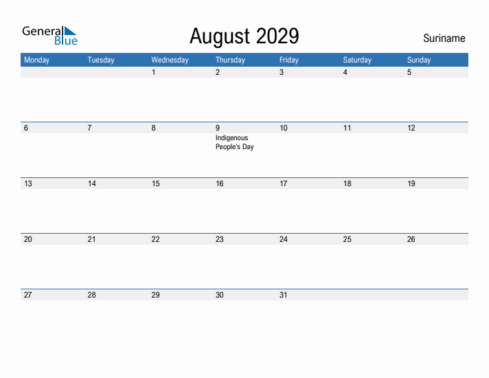 Fillable August 2029 Calendar