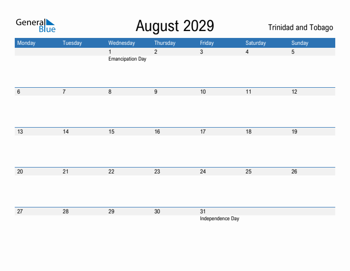 Fillable August 2029 Calendar