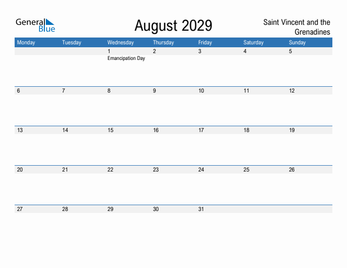 Fillable August 2029 Calendar
