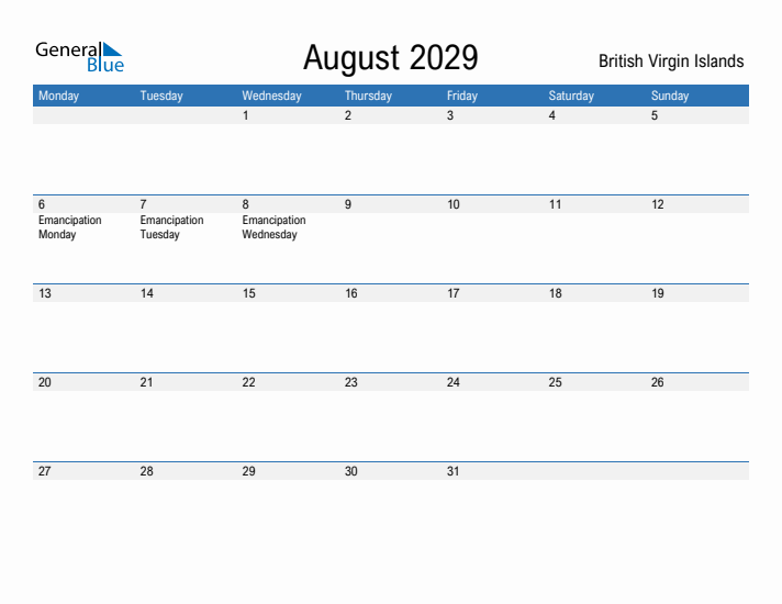 Fillable August 2029 Calendar