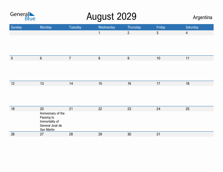 Fillable August 2029 Calendar