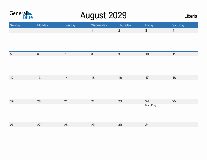 Fillable August 2029 Calendar