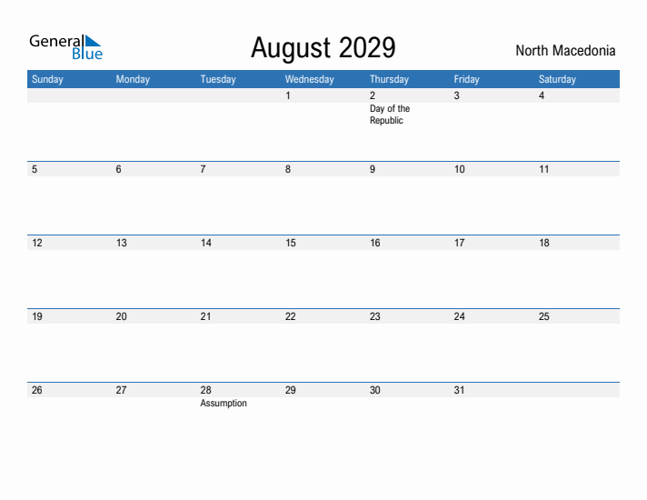 Fillable August 2029 Calendar