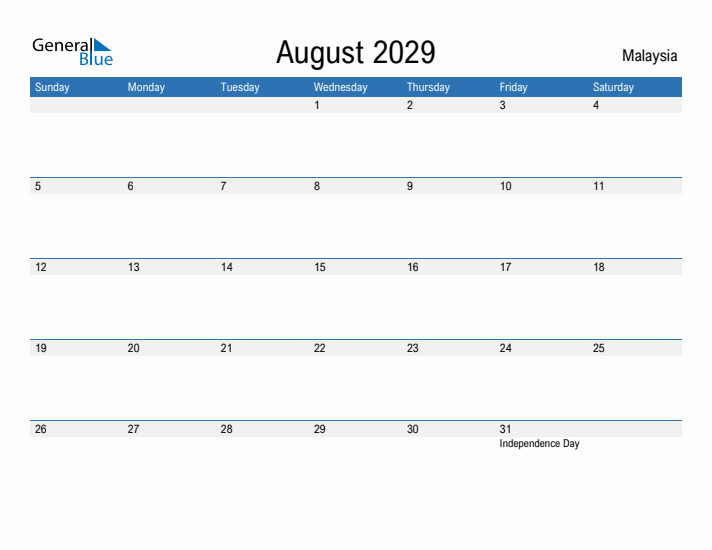 Fillable August 2029 Calendar