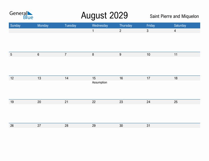 Fillable August 2029 Calendar