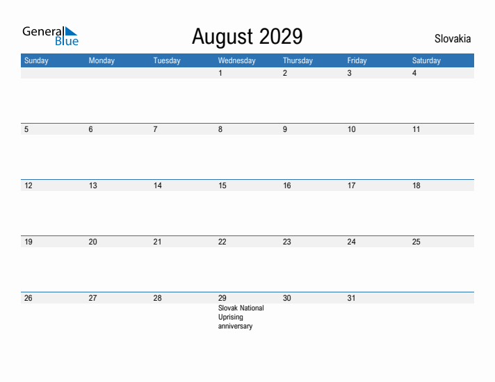 Fillable August 2029 Calendar