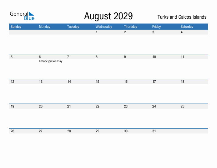 Fillable August 2029 Calendar