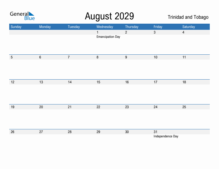 Fillable August 2029 Calendar