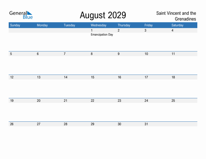 Fillable August 2029 Calendar
