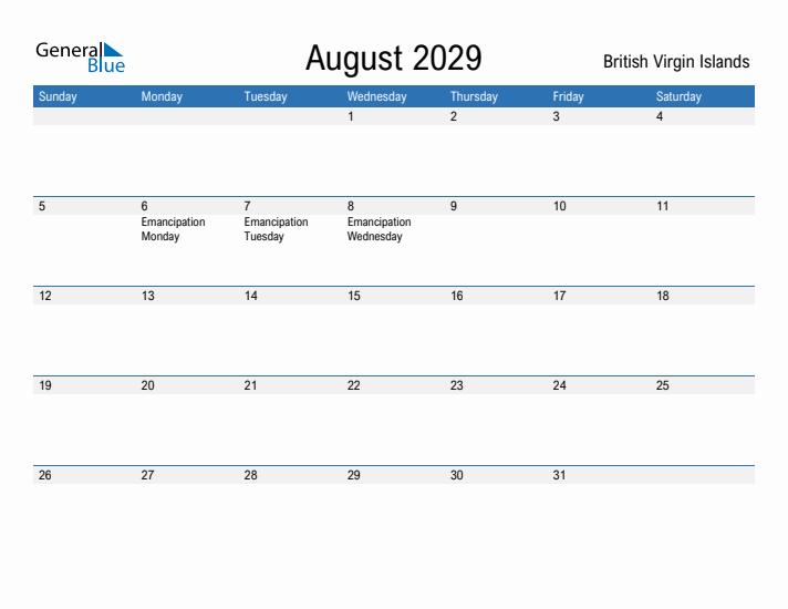 Fillable August 2029 Calendar