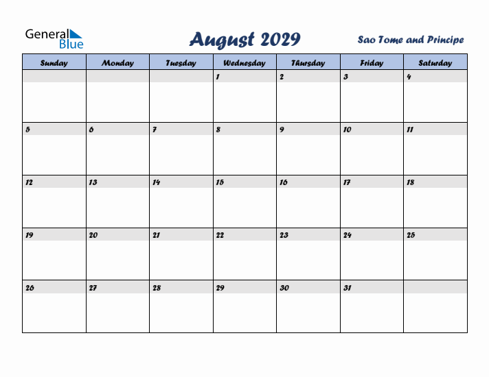 August 2029 Calendar with Holidays in Sao Tome and Principe
