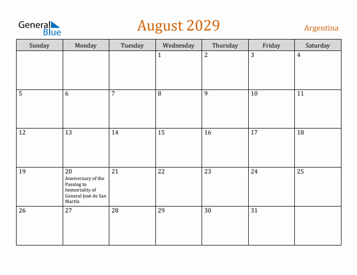August 2029 Holiday Calendar with Sunday Start