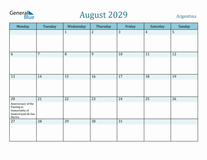 August 2029 Calendar with Holidays