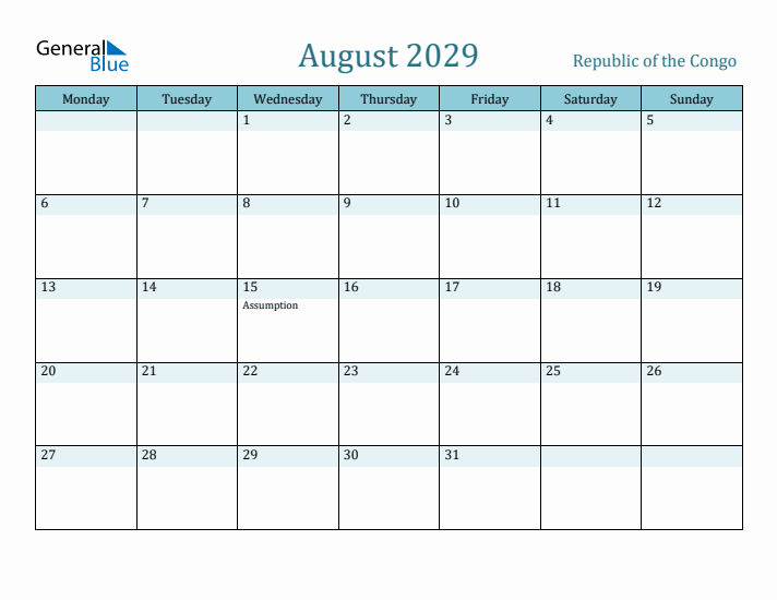 August 2029 Calendar with Holidays