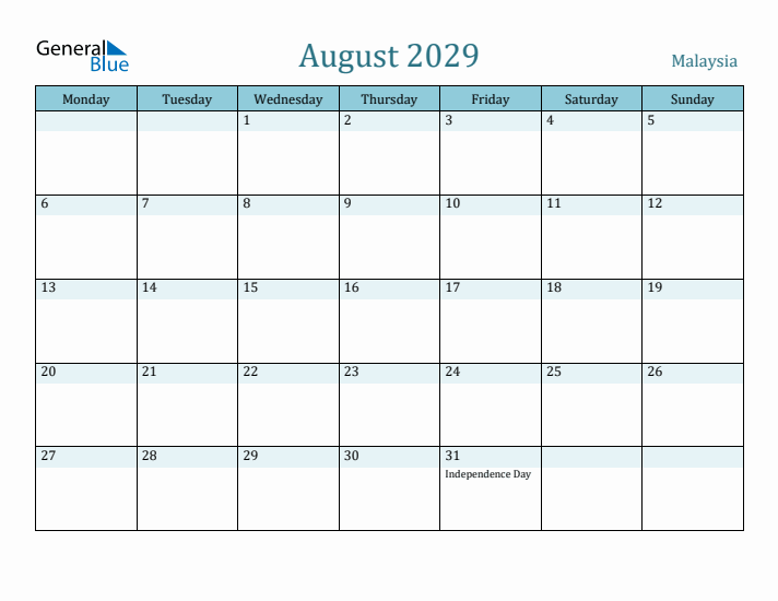 August 2029 Calendar with Holidays