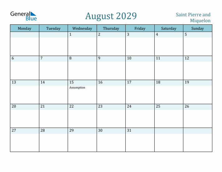 August 2029 Calendar with Holidays