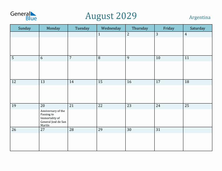 August 2029 Calendar with Holidays