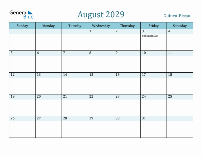August 2029 Calendar with Holidays