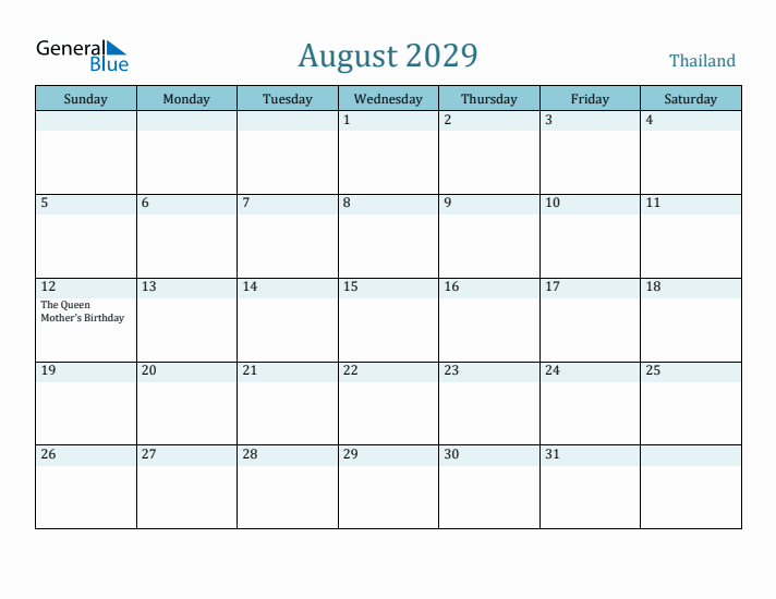 August 2029 Calendar with Holidays