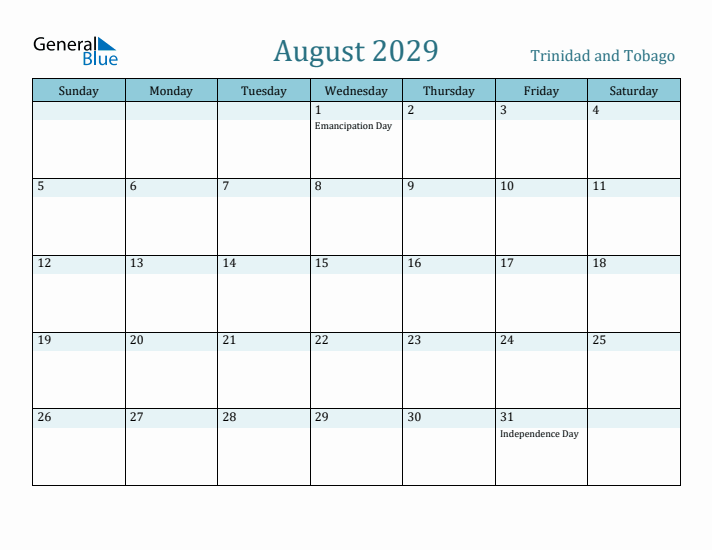August 2029 Calendar with Holidays