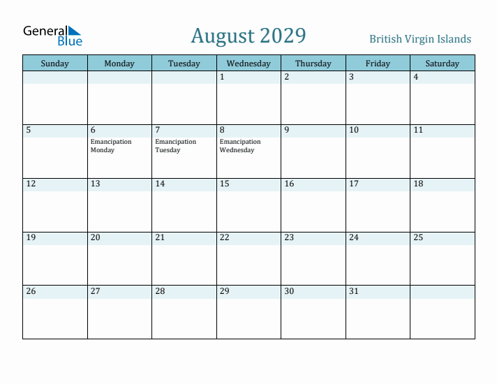 August 2029 Calendar with Holidays