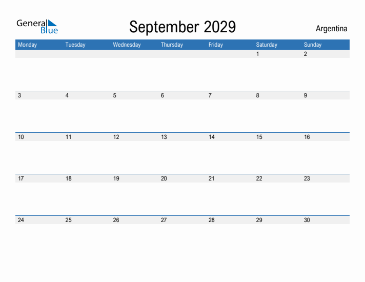 Fillable September 2029 Calendar