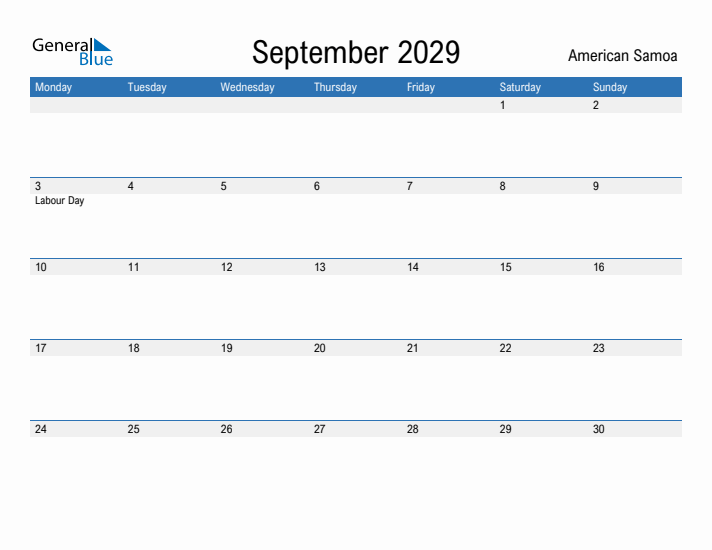Fillable September 2029 Calendar