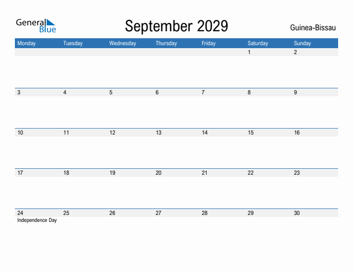 Fillable September 2029 Calendar