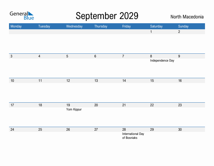Fillable September 2029 Calendar