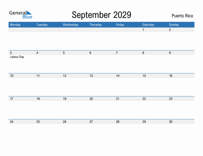 Fillable September 2029 Calendar