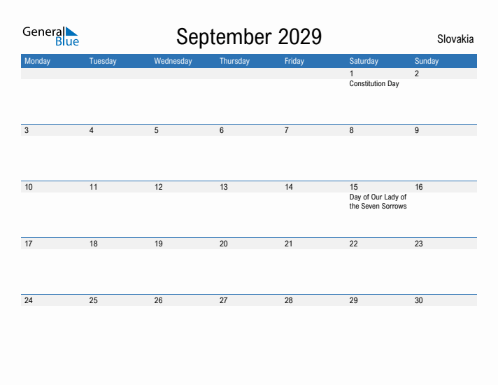 Fillable September 2029 Calendar