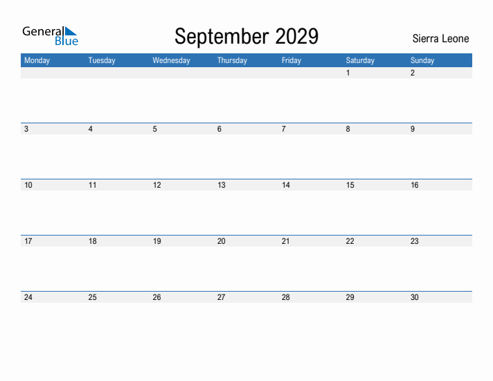 Fillable September 2029 Calendar