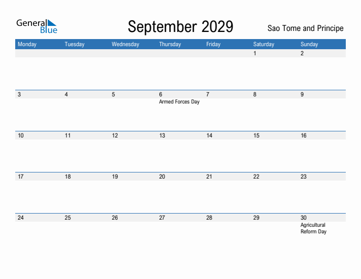 Fillable September 2029 Calendar
