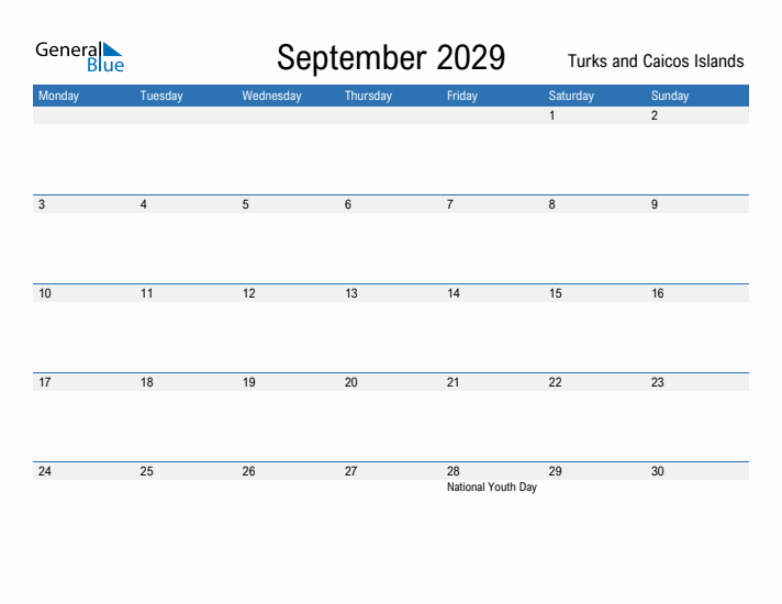 Fillable September 2029 Calendar