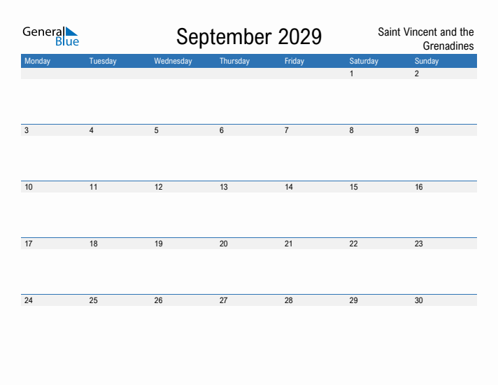 Fillable September 2029 Calendar