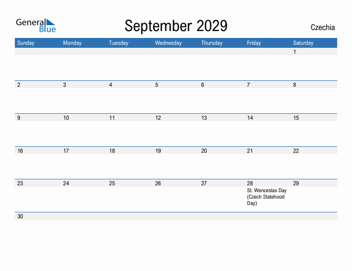 Fillable September 2029 Calendar