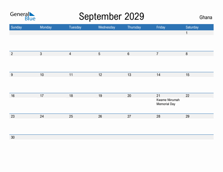 Fillable September 2029 Calendar