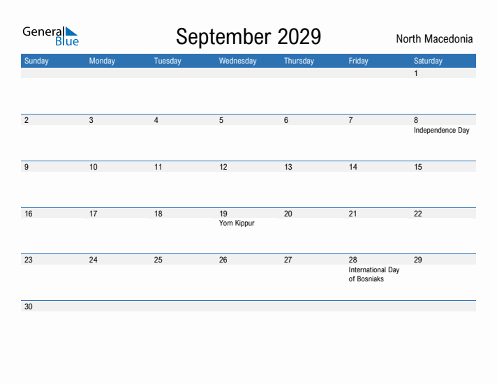 Fillable September 2029 Calendar