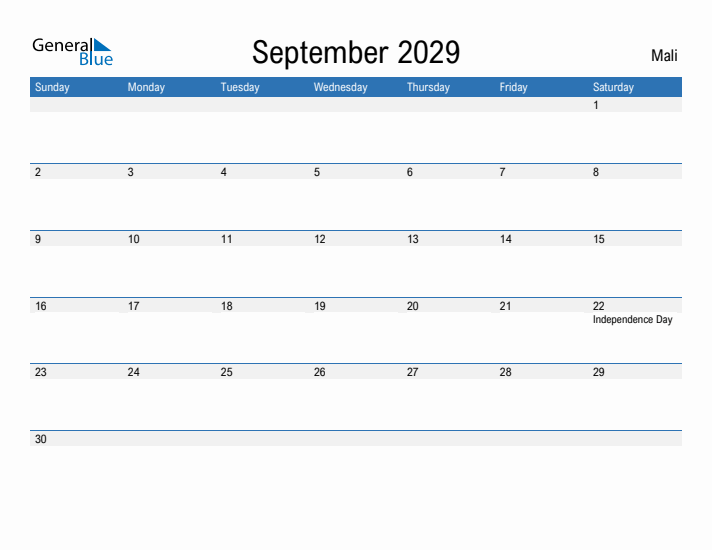 Fillable September 2029 Calendar