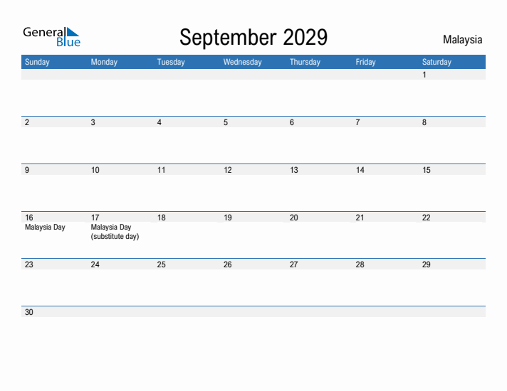 Fillable September 2029 Calendar