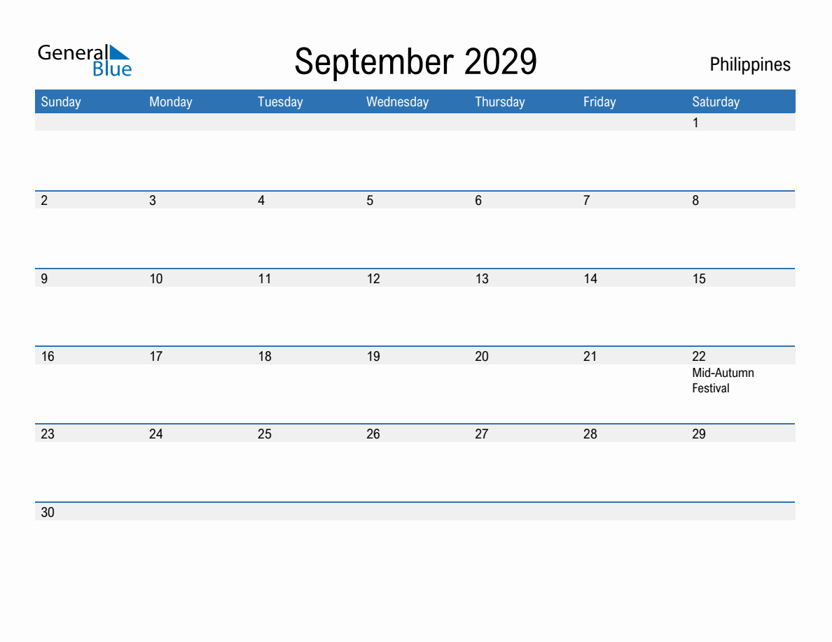 September 2029 Monthly Calendar with Philippines Holidays