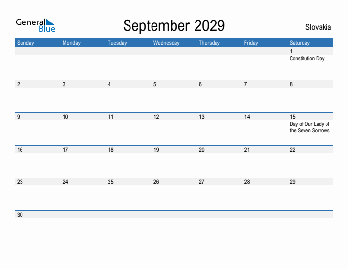 Fillable September 2029 Calendar