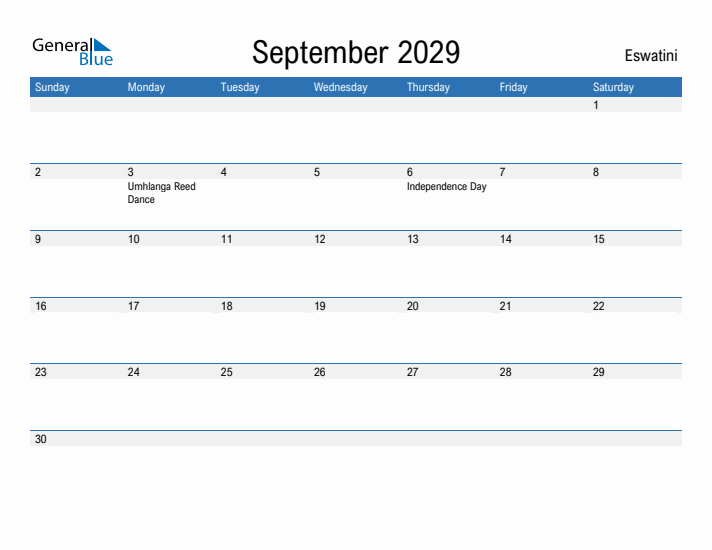 Fillable September 2029 Calendar