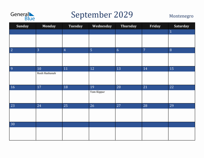 September 2029 Montenegro Calendar (Sunday Start)