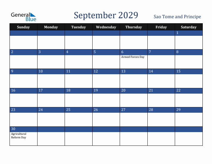 September 2029 Sao Tome and Principe Calendar (Sunday Start)
